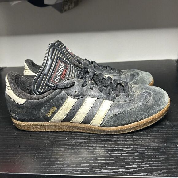 Adidas Samba Men’s Size 7.5 Classic Black White Leather Casual Shoes Sneakers - Picture 1 of 16